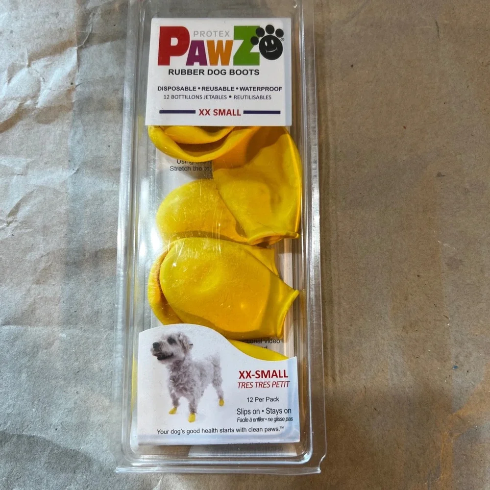 Pawz XX-Small Rubber Dog Boots Yellow Waterproof Disposable Reusable 8 Pack